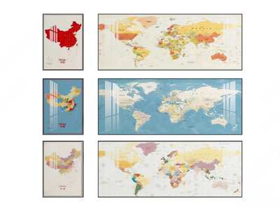 现代地图装饰画3D模型下载